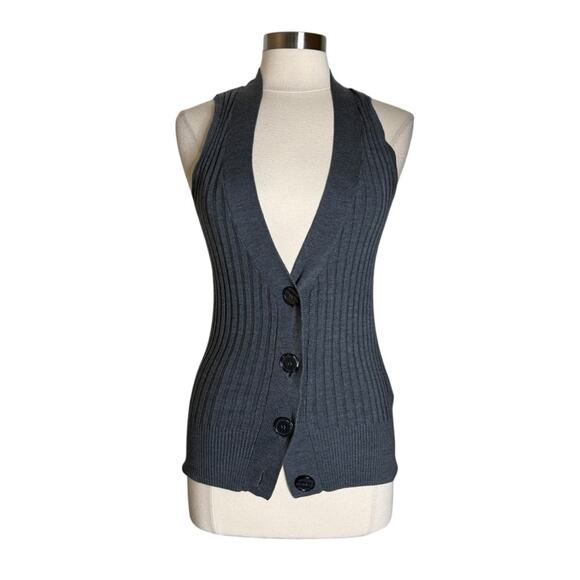 H&M Y2K Wool Blend Knit Button Front Vest Sleeveless Cardigan Womens Medium Gray - Picture 8 of 8